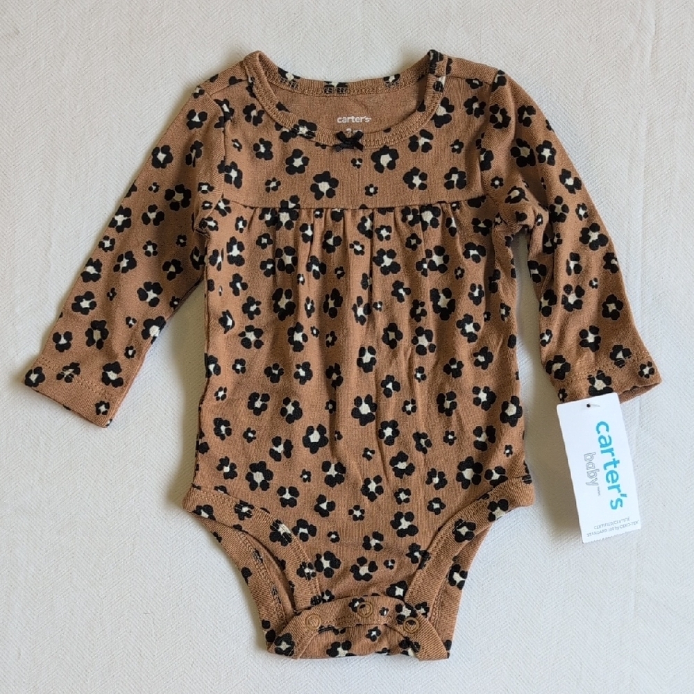 NWT carter's leopard print cotton long sleeve bodysuit diaper shirt 3 months